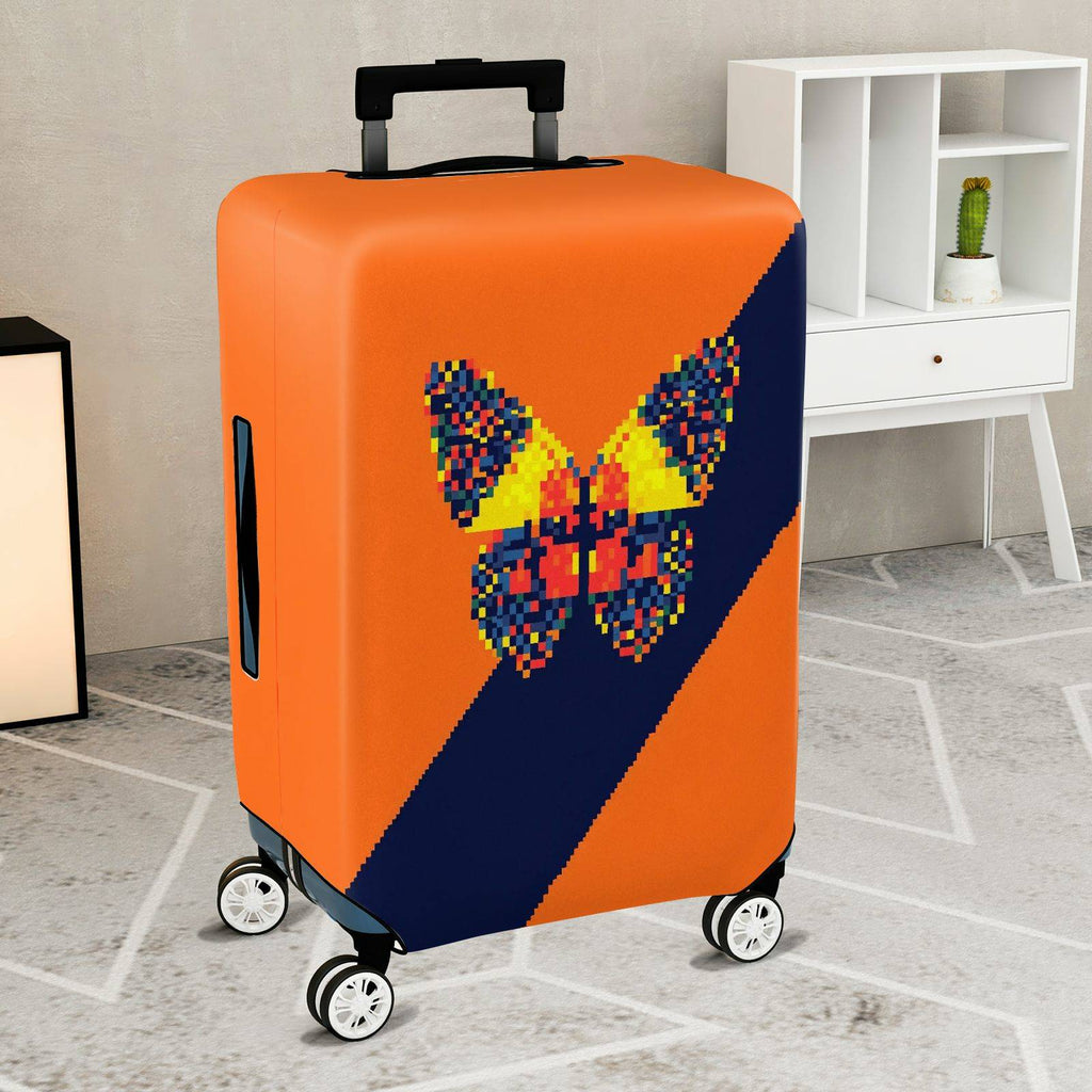 1-Piece Orange Abstract Butterfly Pattern Travel Art Pixel Geometric  Suitcase Luggage Cover, Stretch Protective Sleeve
