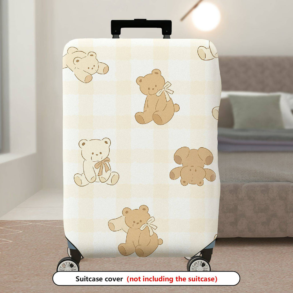 1-Piece Cute Bear Plaid Beige Soft Travel Holiday  Suitcase Luggage Cover, Stretch Protective Sleeve