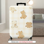 1-Piece Cute Bear Plaid Beige Soft Travel Holiday  Suitcase Luggage Cover, Stretch Protective Sleeve