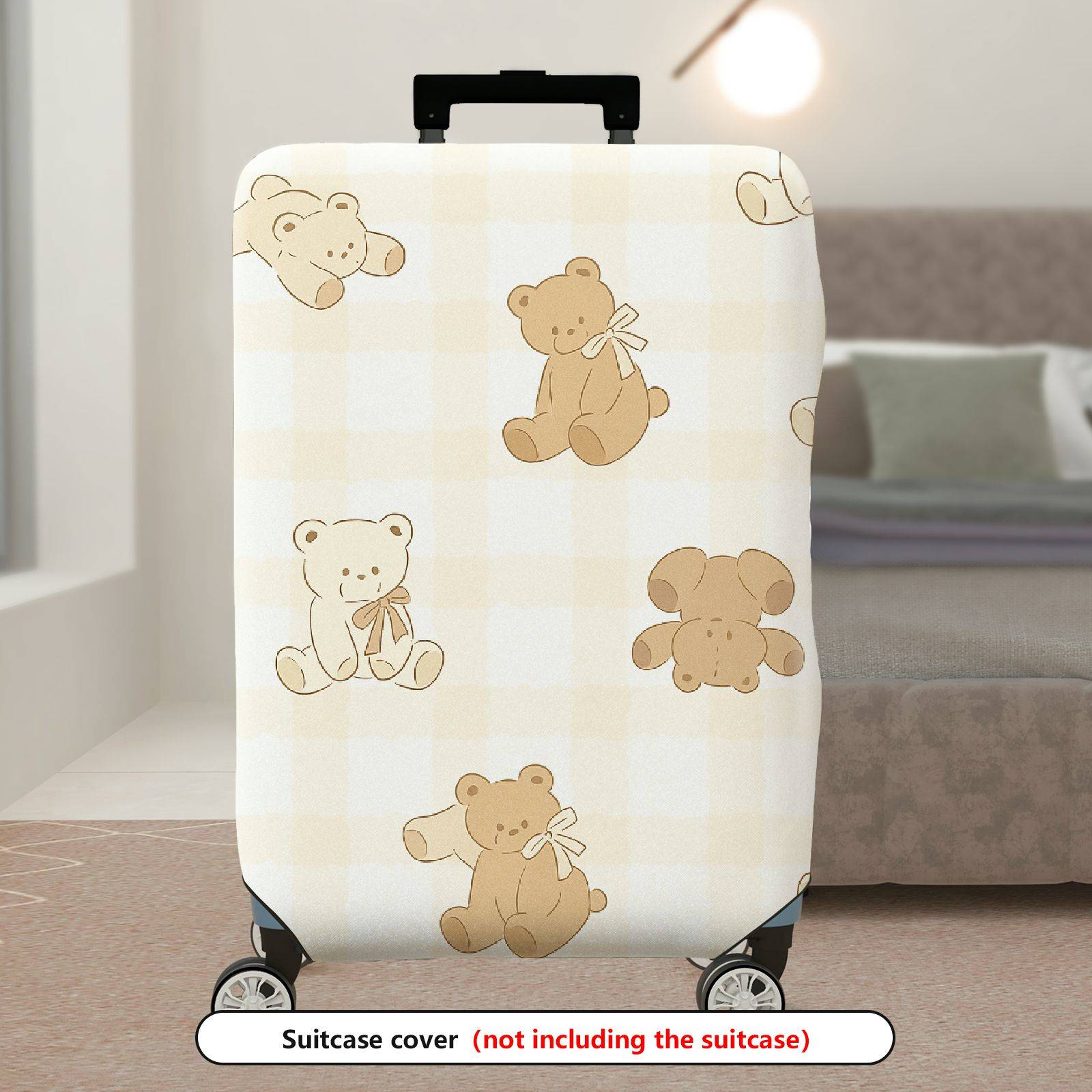 1-Piece Cute Bear Plaid Beige Soft Travel Holiday  Suitcase Luggage Cover, Stretch Protective Sleeve