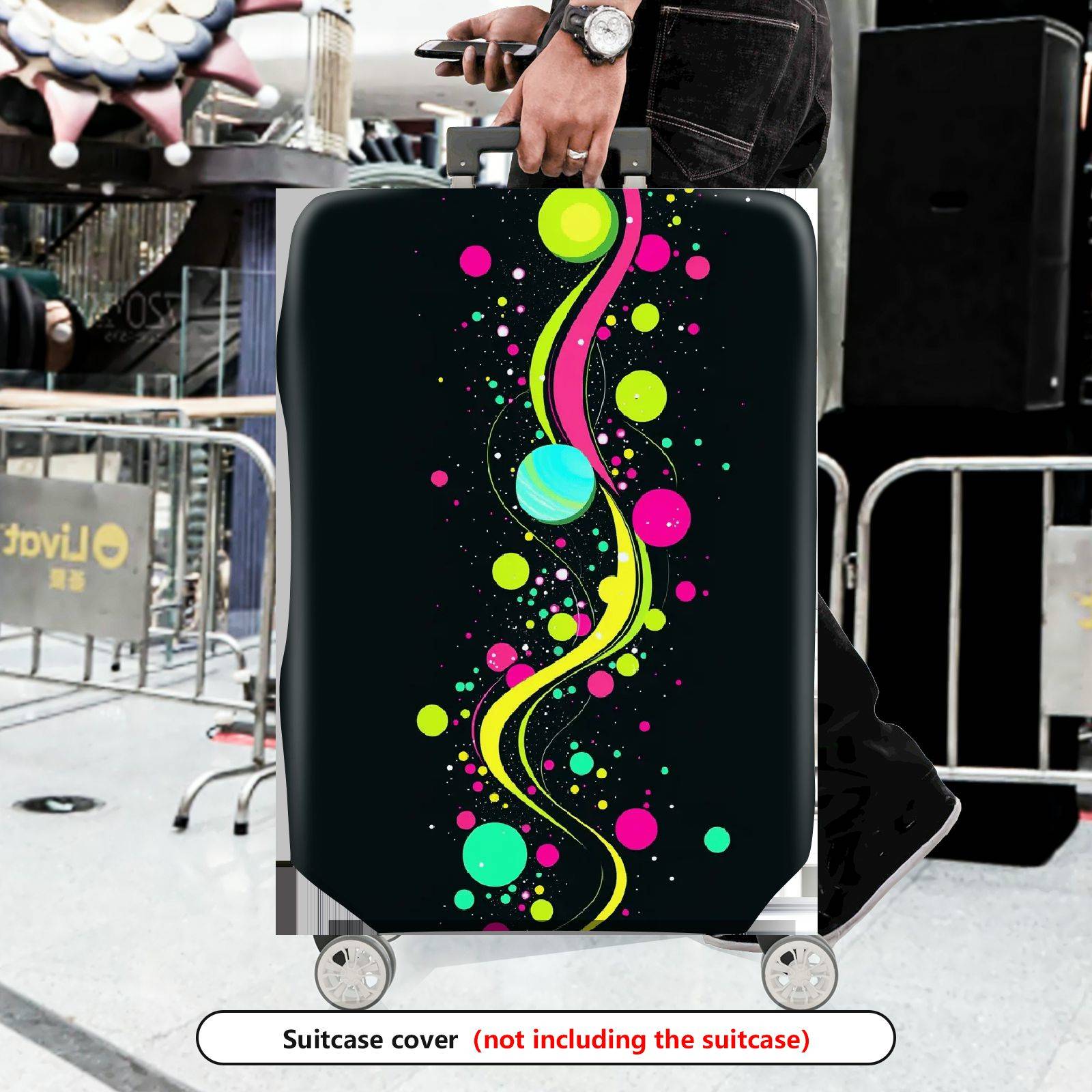 1-Piece Abstract Colorful Dots Circles Line  Suitcase Luggage Cover, Stretch Protective Sleeve