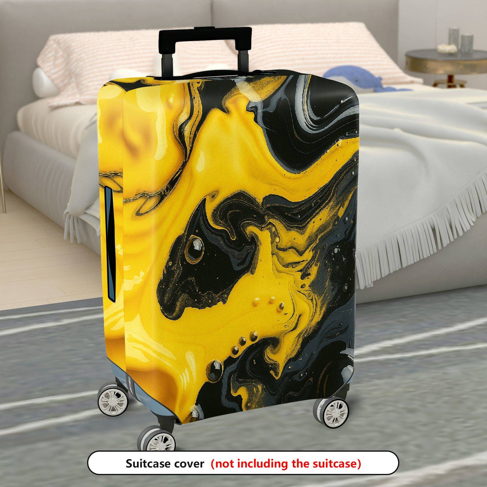 1-Piece Abstract Swirl Yellow Black Marble Art  Suitcase Luggage Cover, Stretch Protective Sleeve