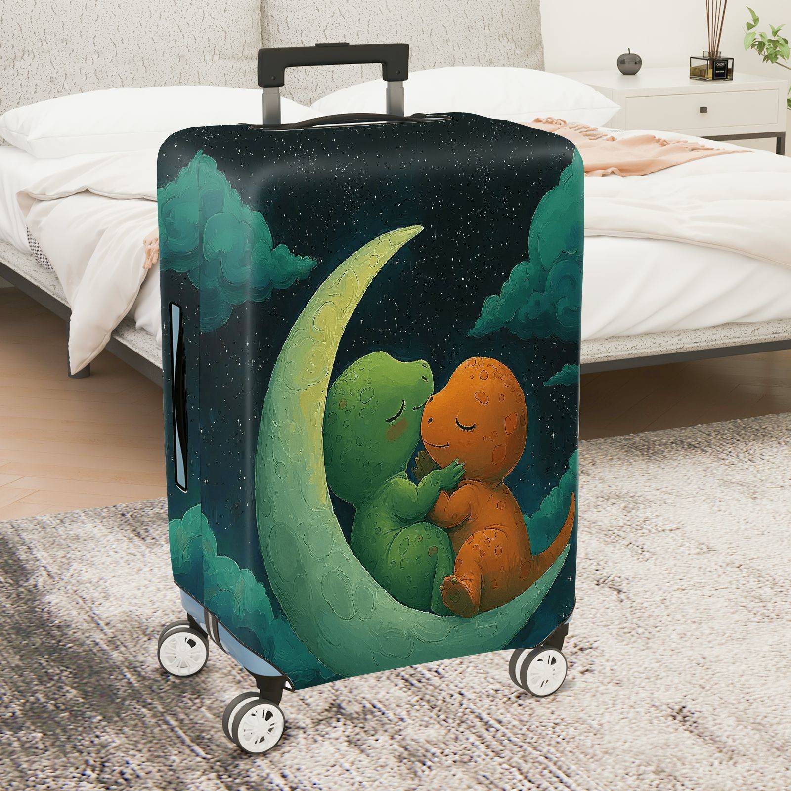 1-Piece Dinosaur Moon Stars Clouds Night Cute  Suitcase Luggage Cover, Stretch Protective Sleeve