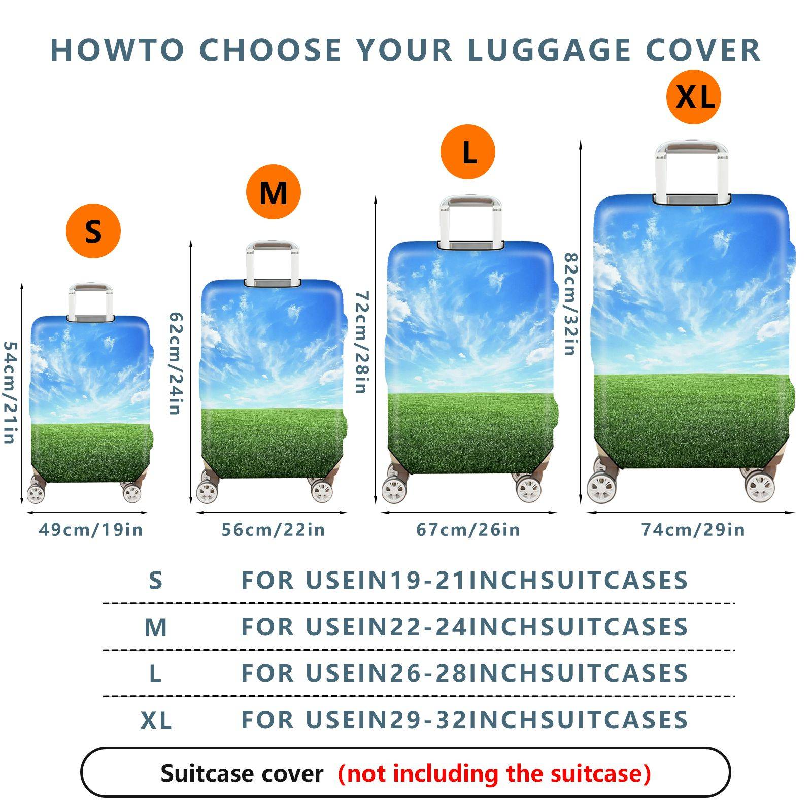 1-Piece Blue Sky Green Field Nature Scenic Landscape  Suitcase Luggage Cover, Stretch Protective Sleeve