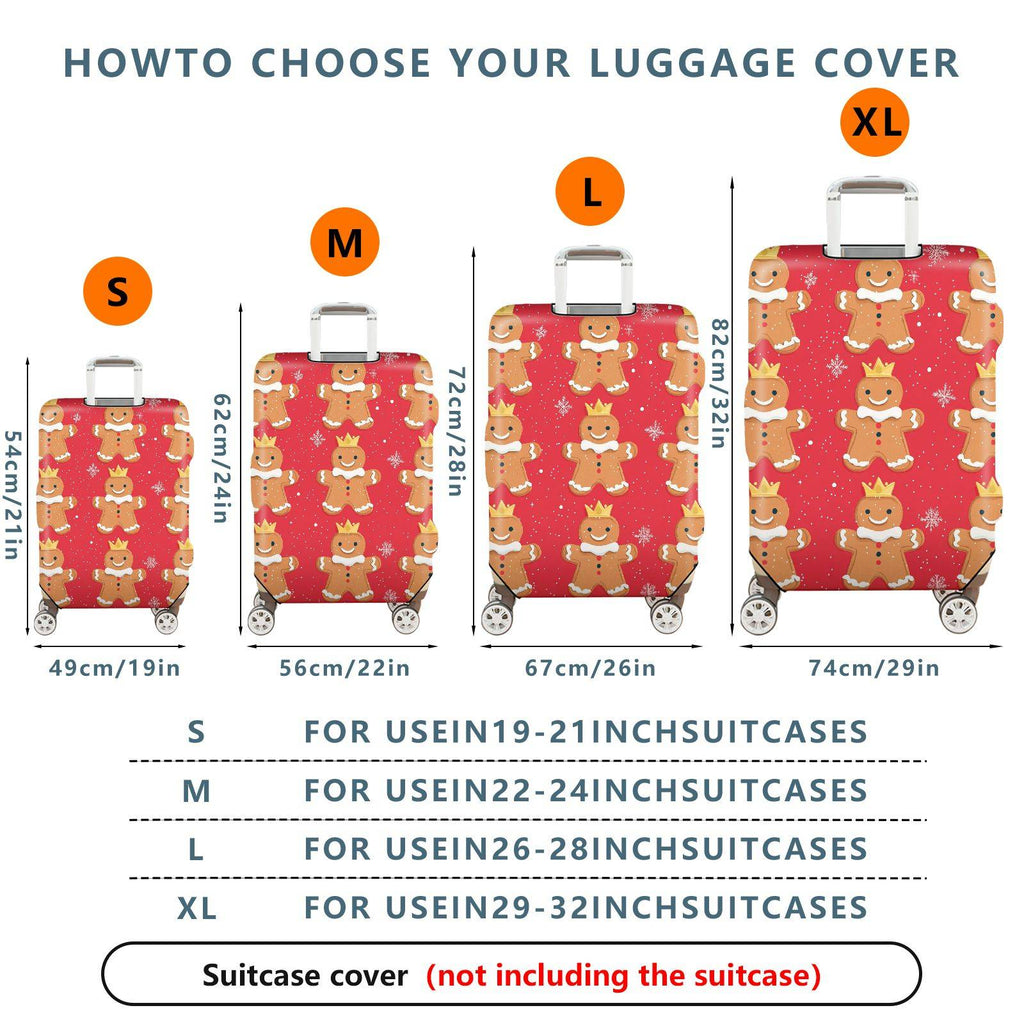 1-Piece Gingerbread King Christmas Holiday Festive Red  Suitcase Luggage Cover, Stretch Protective Sleeve