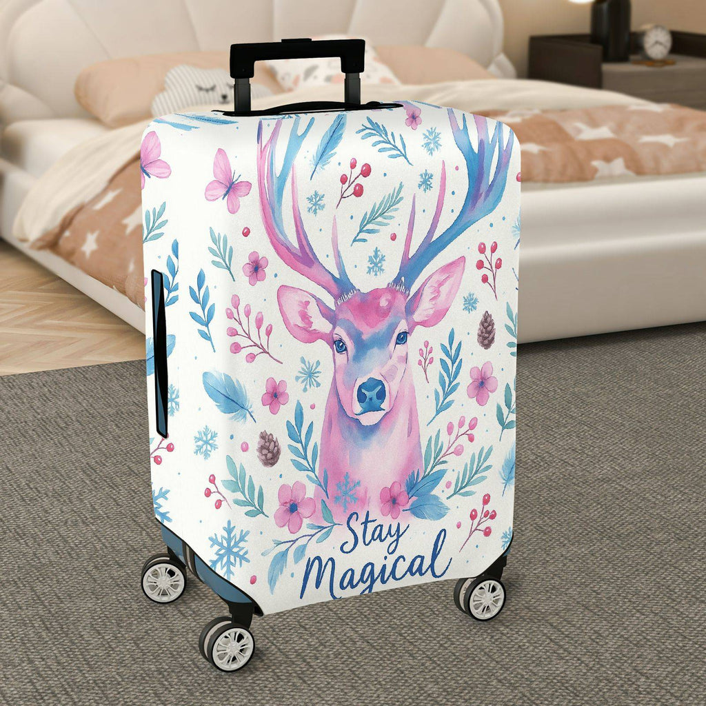 1-Piece Deer Floral Pattern Colorful Magical Holiday Seasonal  Suitcase Luggage Cover, Stretch Protective Sleeve