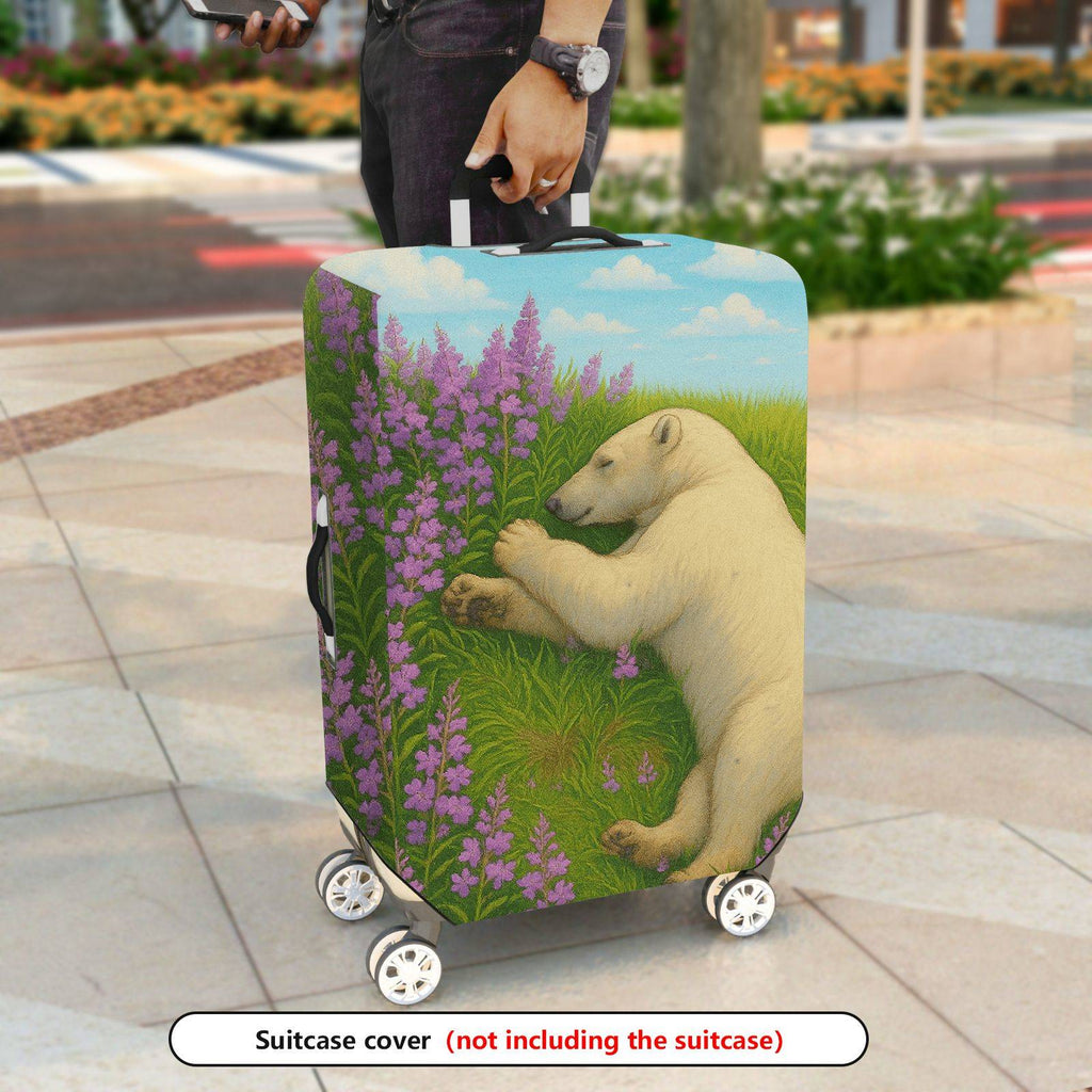 1-Piece Polar Bear Floral Meadow Sky Nature Animal  Suitcase Luggage Cover, Stretch Protective Sleeve