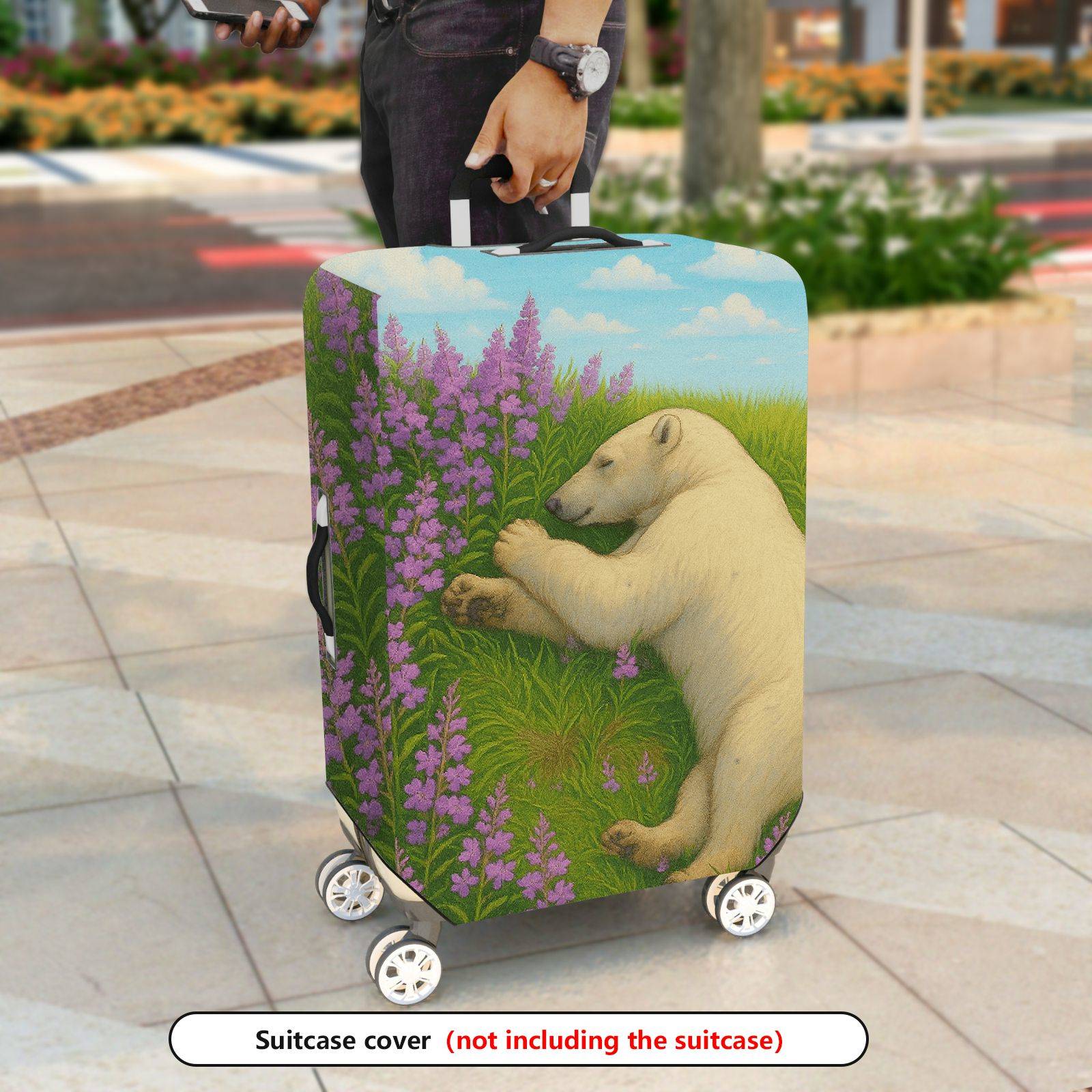 1-Piece Polar Bear Floral Meadow Sky Nature Animal  Suitcase Luggage Cover, Stretch Protective Sleeve