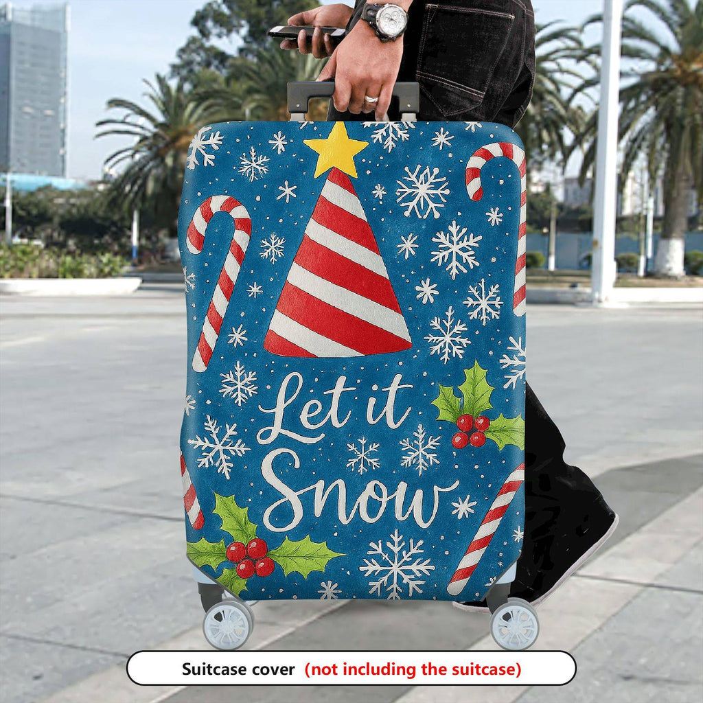 1-Piece Christmas Holiday Candy Cane Snowflake Holly Blue  Suitcase Luggage Cover, Stretch Protective Sleeve