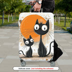 1-Piece Black Cat Abstract Orange Artistic Cute Creative  Suitcase Luggage Cover, Stretch Protective Sleeve