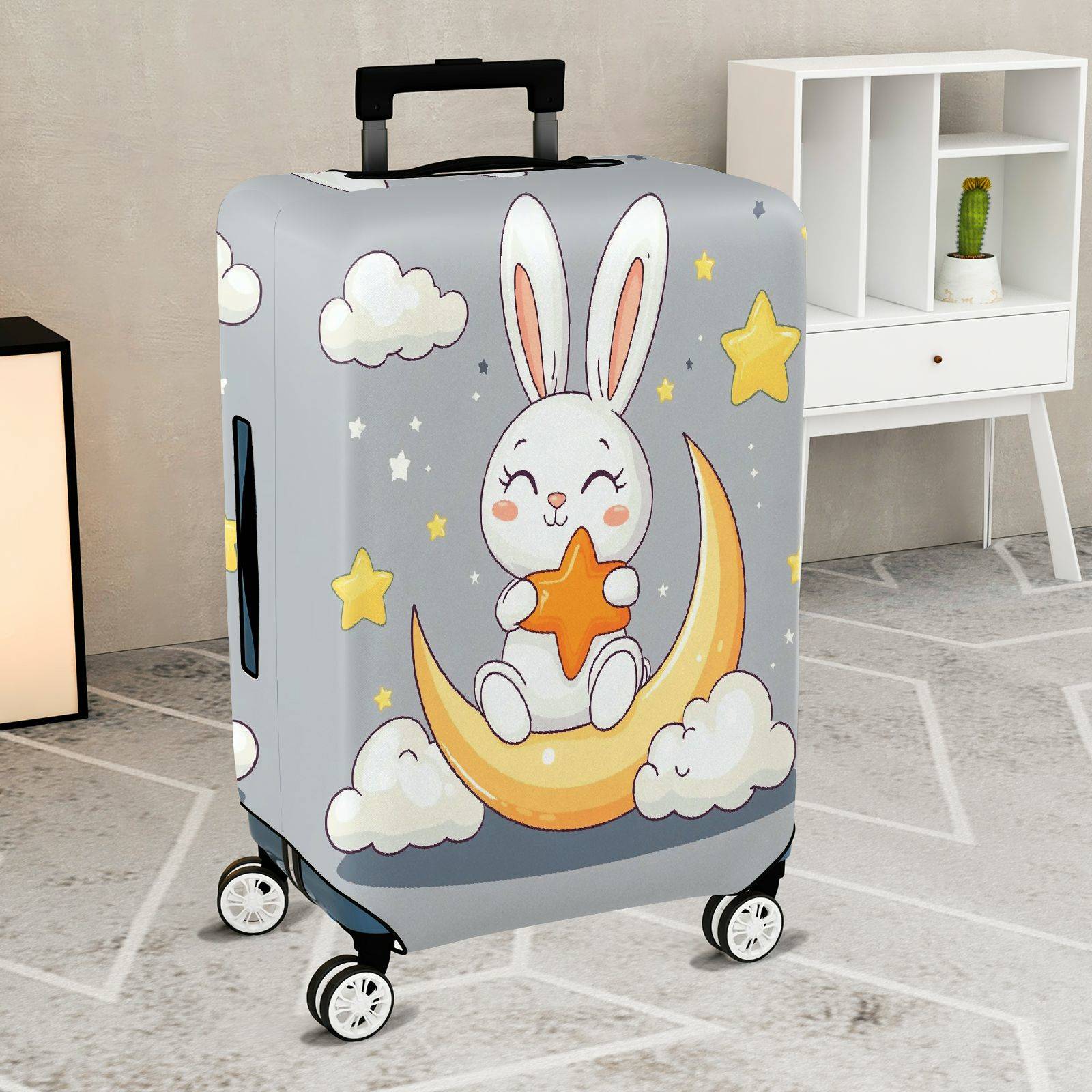 1-Piece Rabbit Moon Star Cloud Cute Soft Dreamy  Suitcase Luggage Cover, Stretch Protective Sleeve