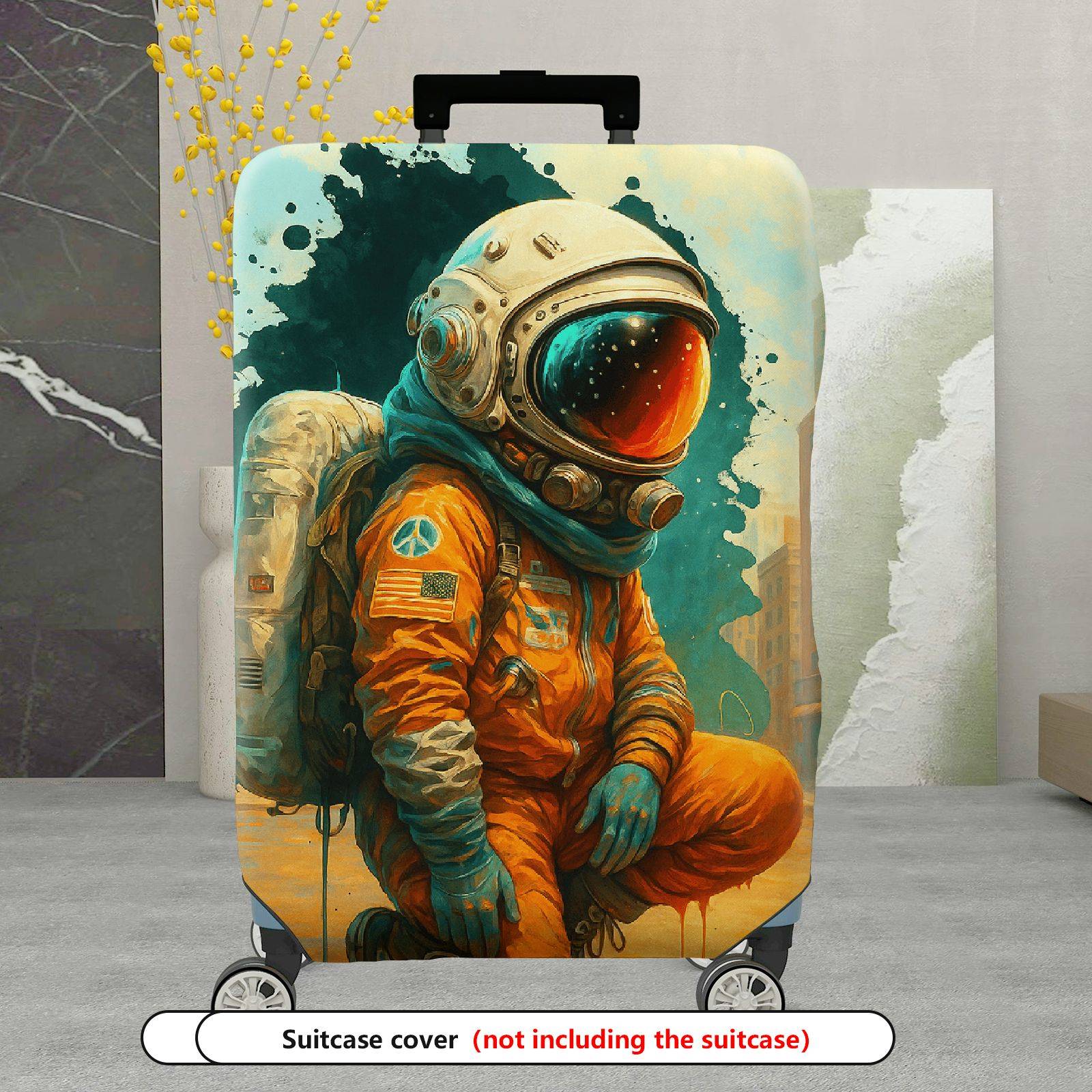 1-Piece Astronaut Galaxy Retro Urban Peace  Suitcase Luggage Cover, Stretch Protective Sleeve