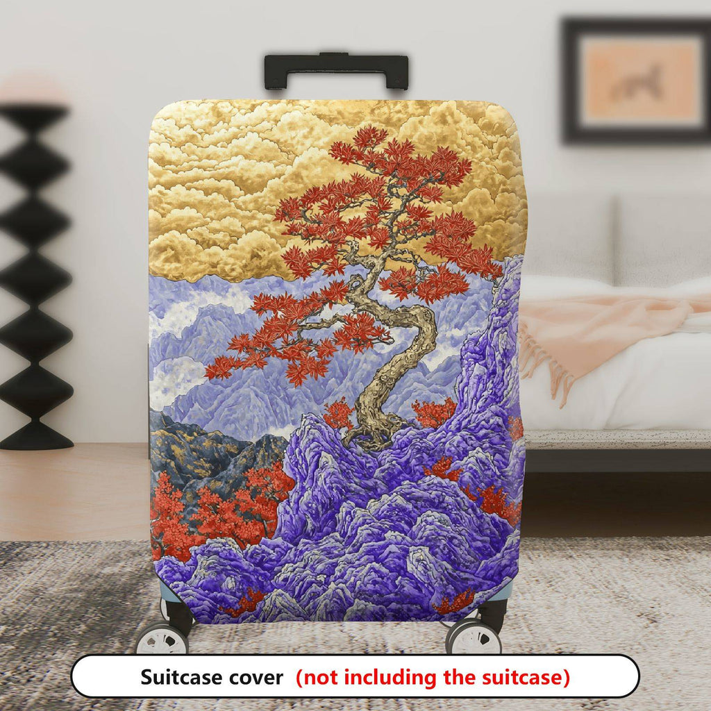 1-Piece Landscape Tree Red Mountain Cloud  Suitcase Luggage Cover, Stretch Protective Sleeve