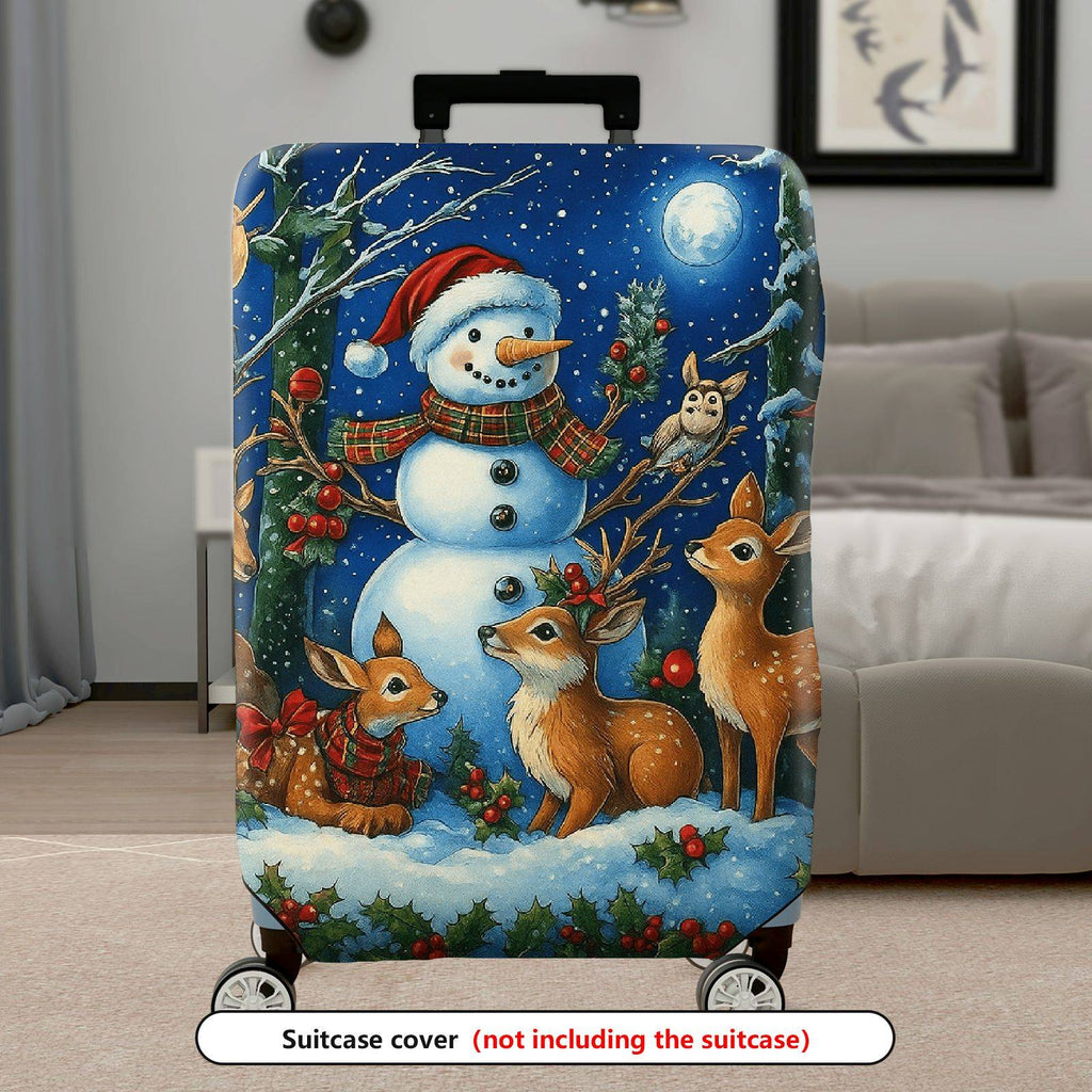 1-Piece Snowman Reindeer Winter Holiday Night Christmas  Suitcase Luggage Cover, Stretch Protective Sleeve