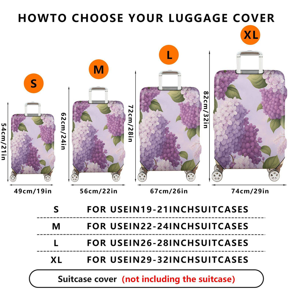 1-Piece Purple Floral Hydrangea Leaf Blossom Nature  Suitcase Luggage Cover, Stretch Protective Sleeve