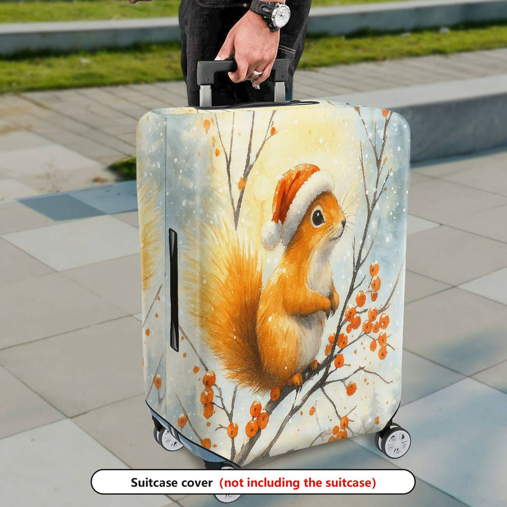 1-Piece Christmas Holiday Snow Squirrel Orange Berry  Suitcase Luggage Cover, Stretch Protective Sleeve