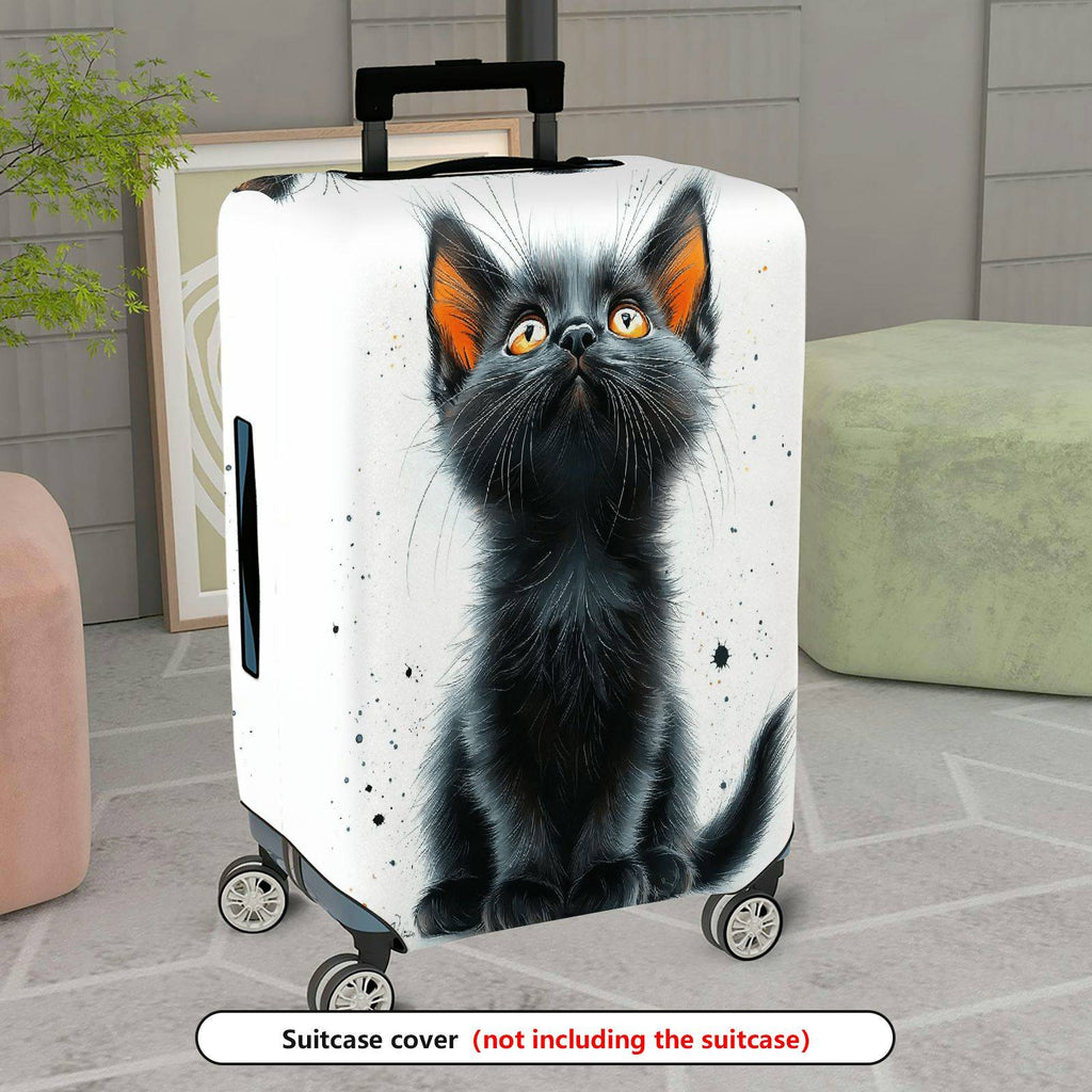 1-Piece Cute Cat Artistic Black Kitten Animal Nature  Suitcase Luggage Cover, Stretch Protective Sleeve