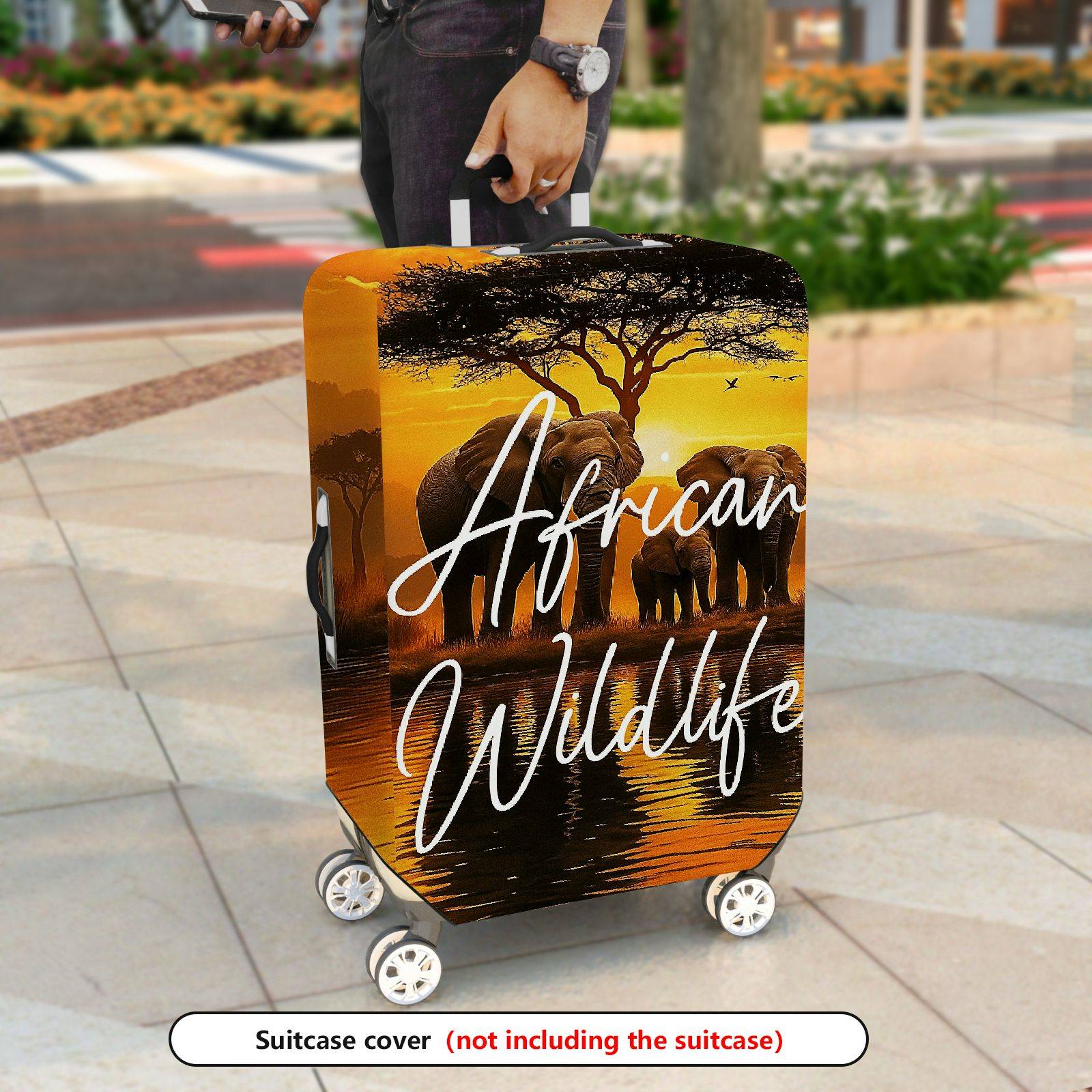 1-Piece African Wildlife Elephant Nature Sunset Tree Safari  Suitcase Luggage Cover, Stretch Protective Sleeve