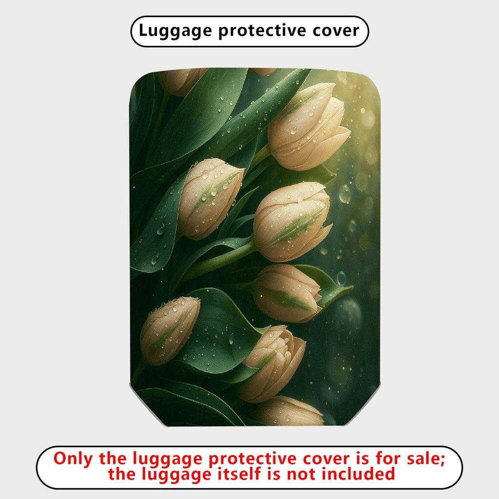 1-Piece Floral Nature Tulip Elegant Raindrop Garden  Suitcase Luggage Cover, Stretch Protective Sleeve