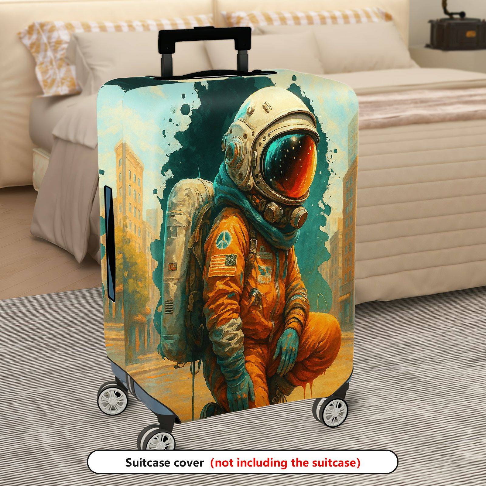 1-Piece Astronaut Galaxy Retro Urban Peace  Suitcase Luggage Cover, Stretch Protective Sleeve