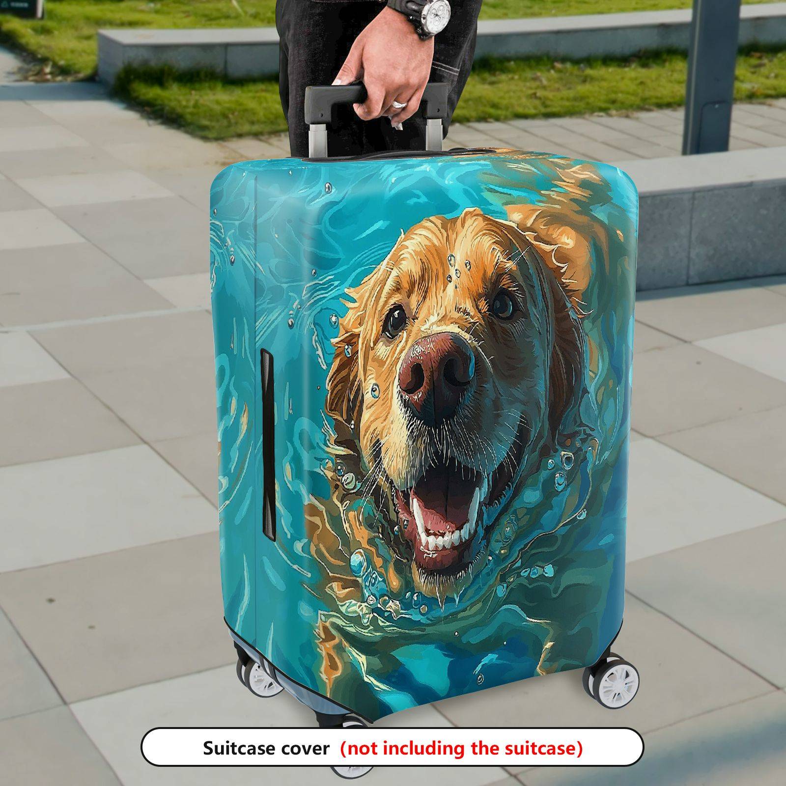 1-Piece Cute Golden Retriever Swimming Water Splash Travel Animal  Suitcase Luggage Cover, Stretch Protective Sleeve