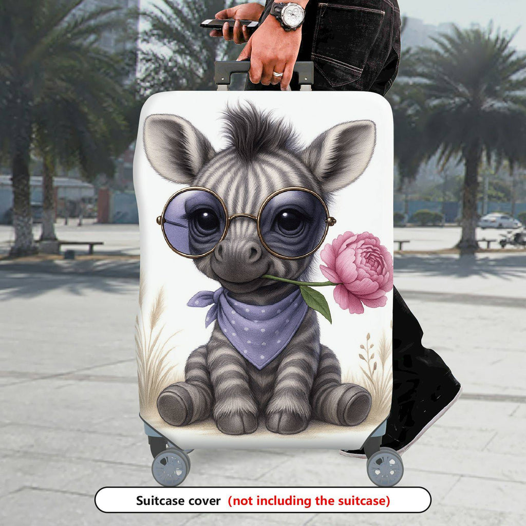 1-Piece Cute Animal Retro Glasses Flower Scarf Design Zebra  Suitcase Luggage Cover, Stretch Protective Sleeve