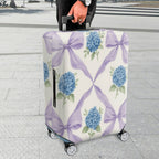 1-Piece Hydrangea Pattern Purple Ribbon Floral Artistic  Suitcase Luggage Cover, Stretch Protective Sleeve
