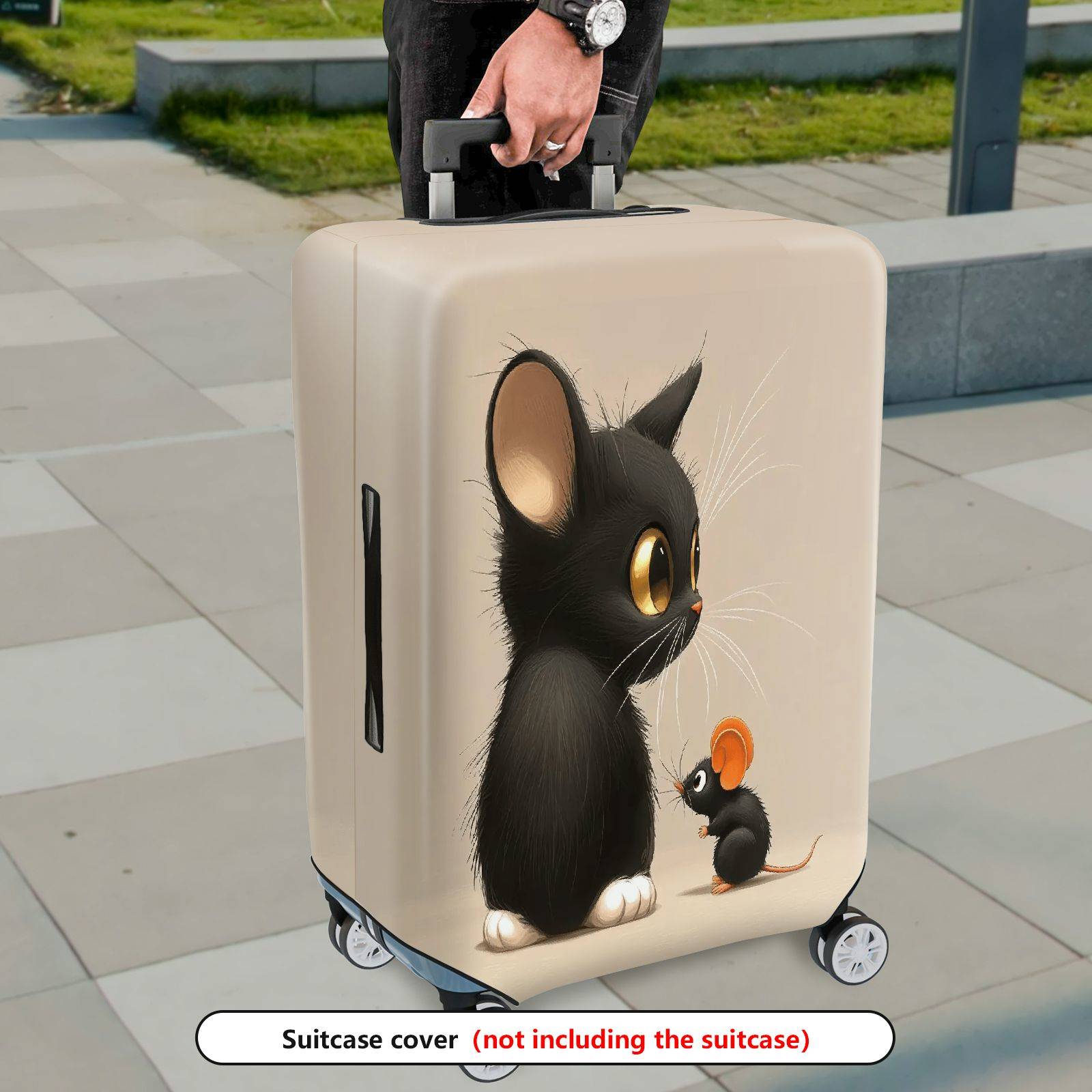 1-Piece Cute  Animal Black Cat Mouse Design  Suitcase Luggage Cover, Stretch Protective Sleeve