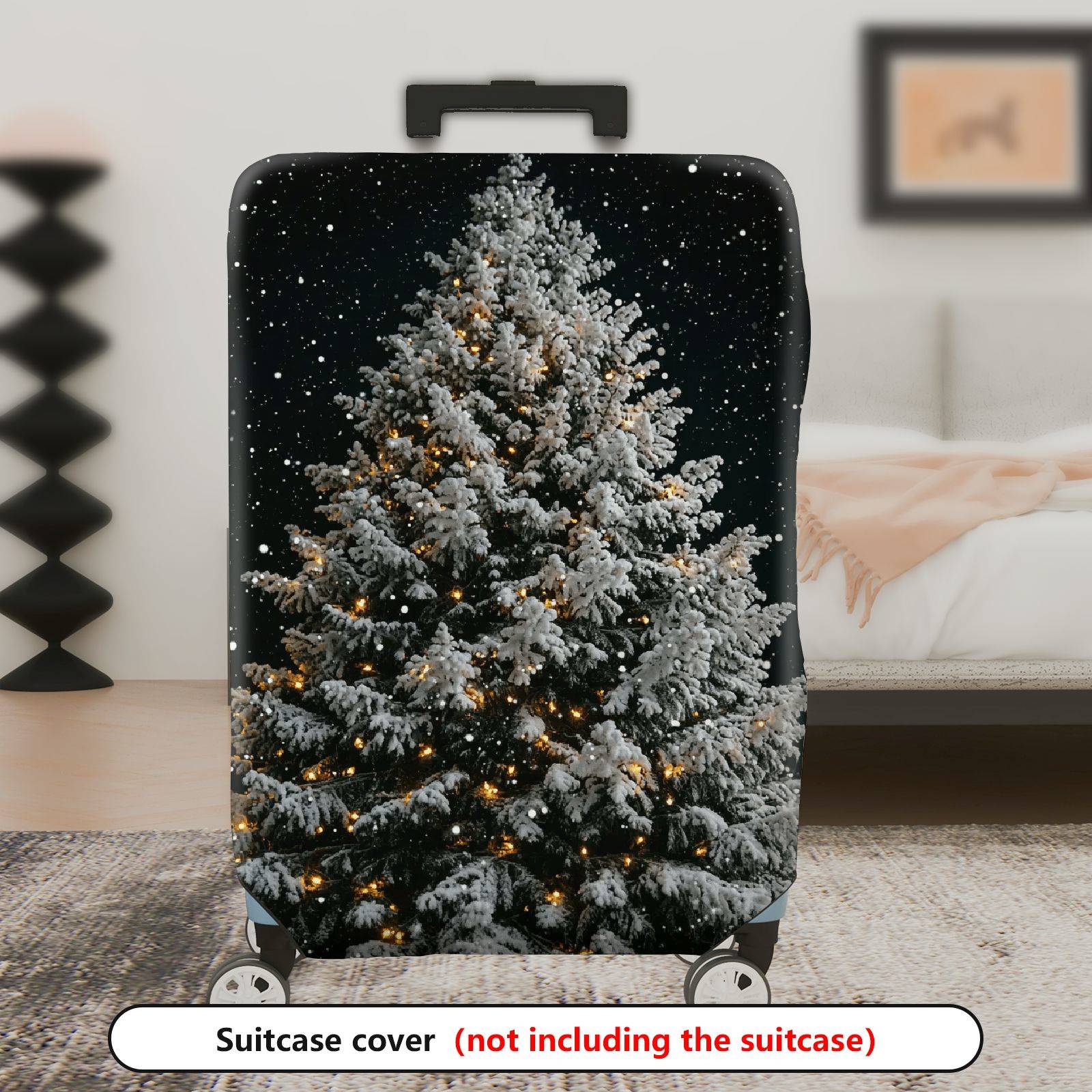 1-Piece Christmas Snow Tree Festive Winter Holiday  Suitcase Luggage Cover, Stretch Protective Sleeve