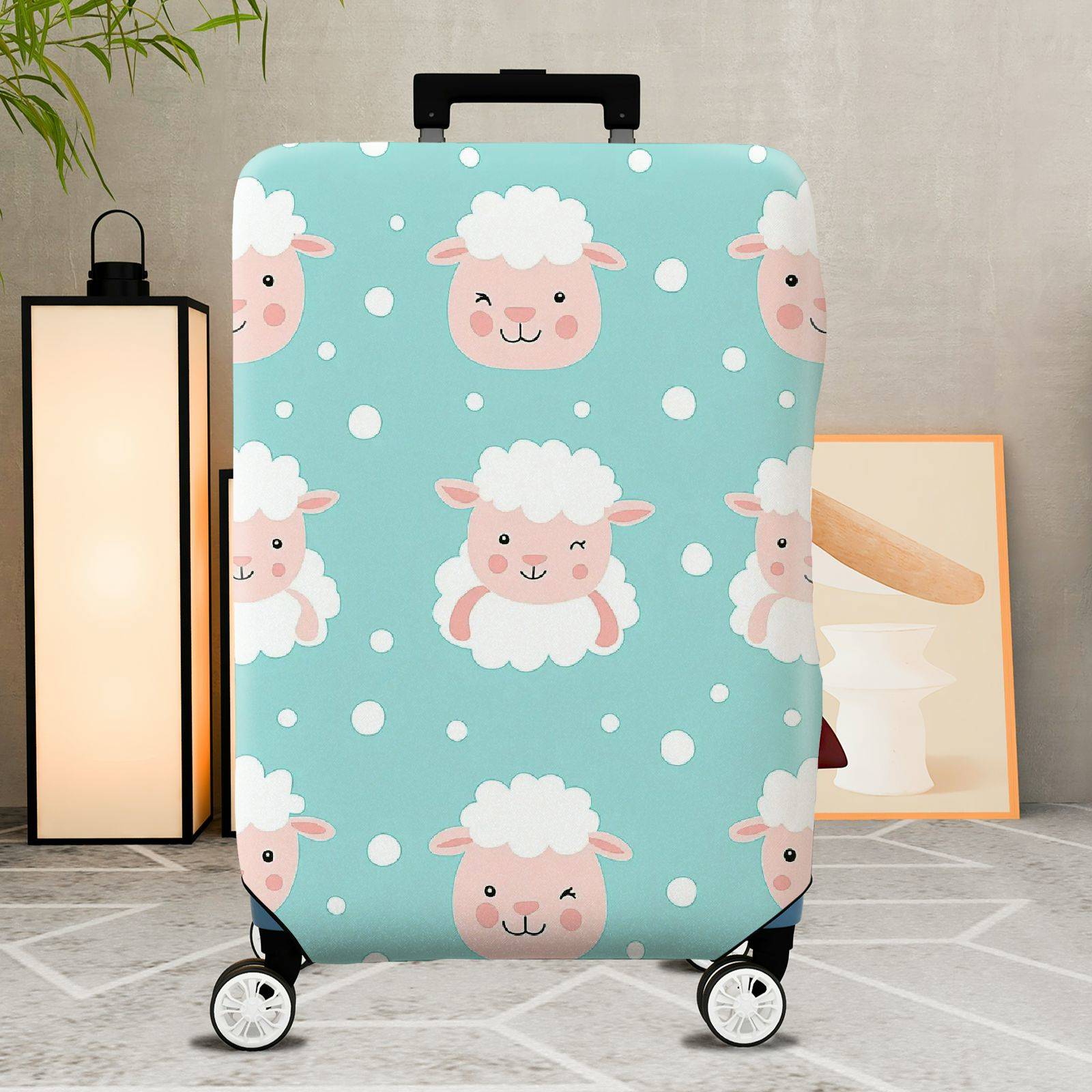 1-Piece Cute  Sheep Pastel Dots Travel  Suitcase Luggage Cover, Stretch Protective Sleeve