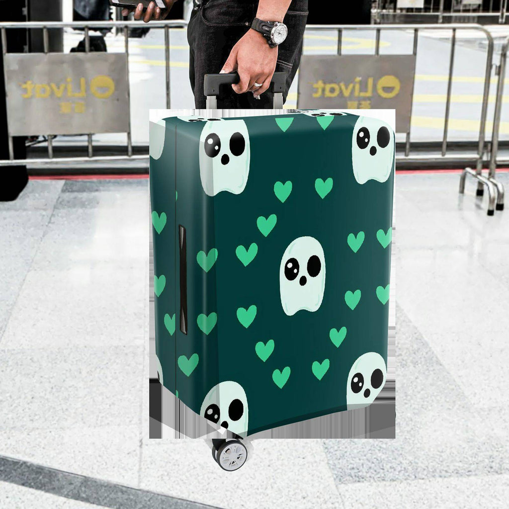 1-Piece Ghost Heart Love Cute Fun Green  Suitcase Luggage Cover, Stretch Protective Sleeve