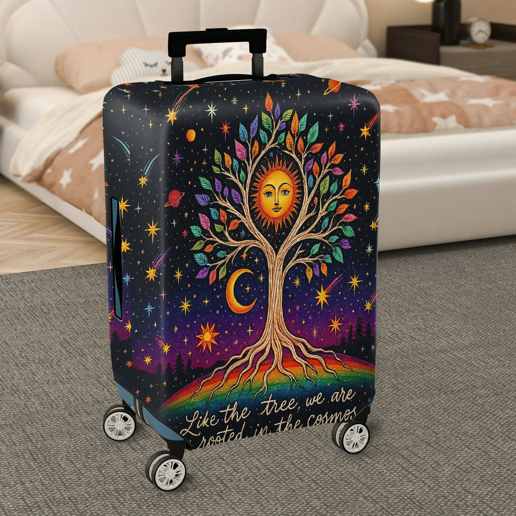 1-Piece Cosmic Tree Colorful Star Sun Moon Spaceship  Suitcase Luggage Cover, Stretch Protective Sleeve
