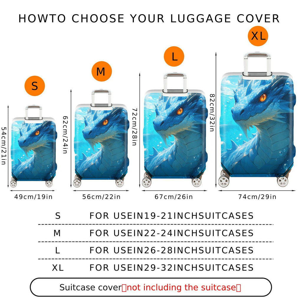 1-Piece Dragon Fantasy Blue Ocean Mythical Creature Artistic  Suitcase Luggage Cover, Stretch Protective Sleeve