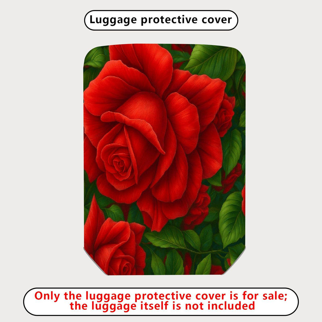 1-Piece Red Green Floral Leaves Rose  Suitcase Luggage Cover, Stretch Protective Sleeve