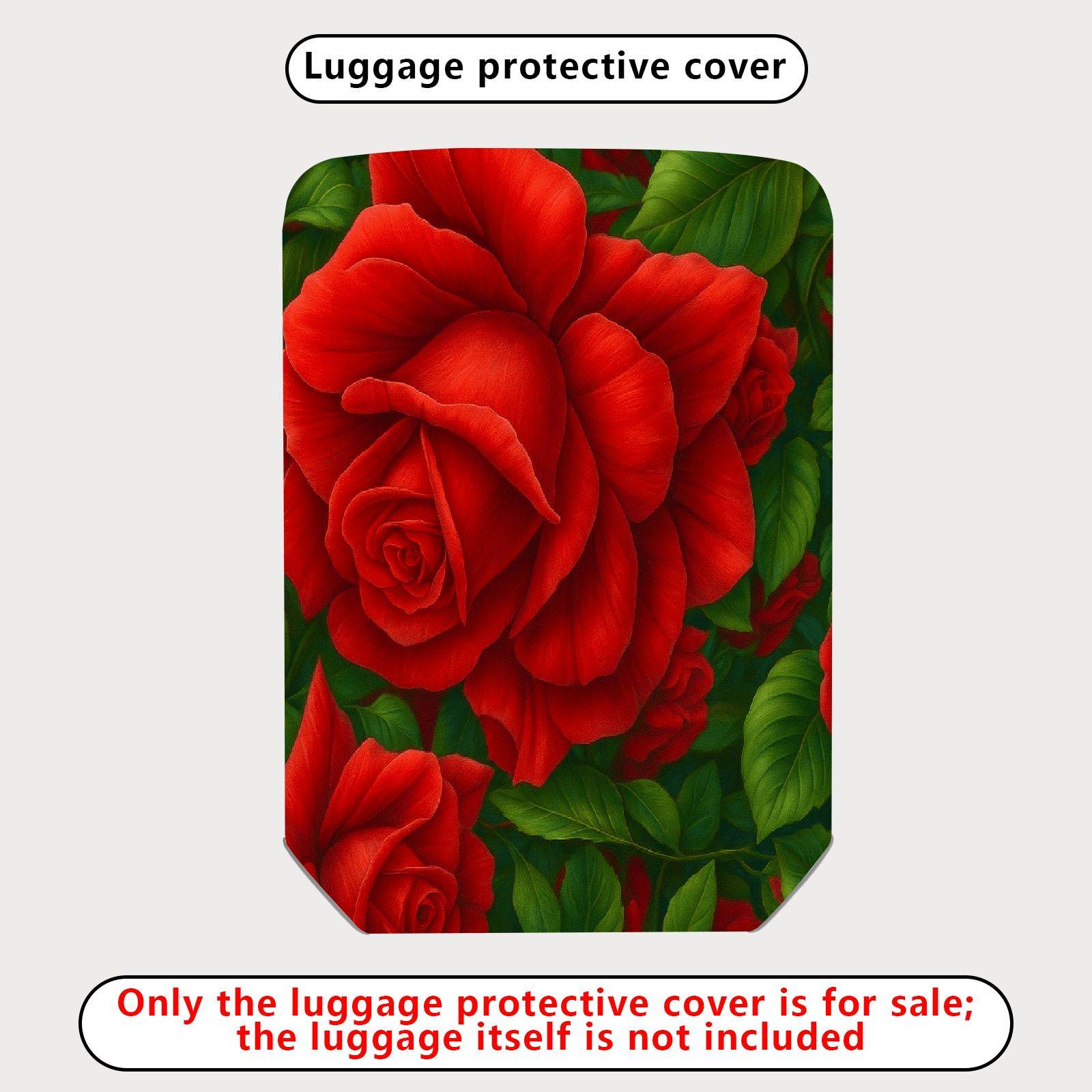 1-Piece Red Green Floral Leaves Rose  Suitcase Luggage Cover, Stretch Protective Sleeve