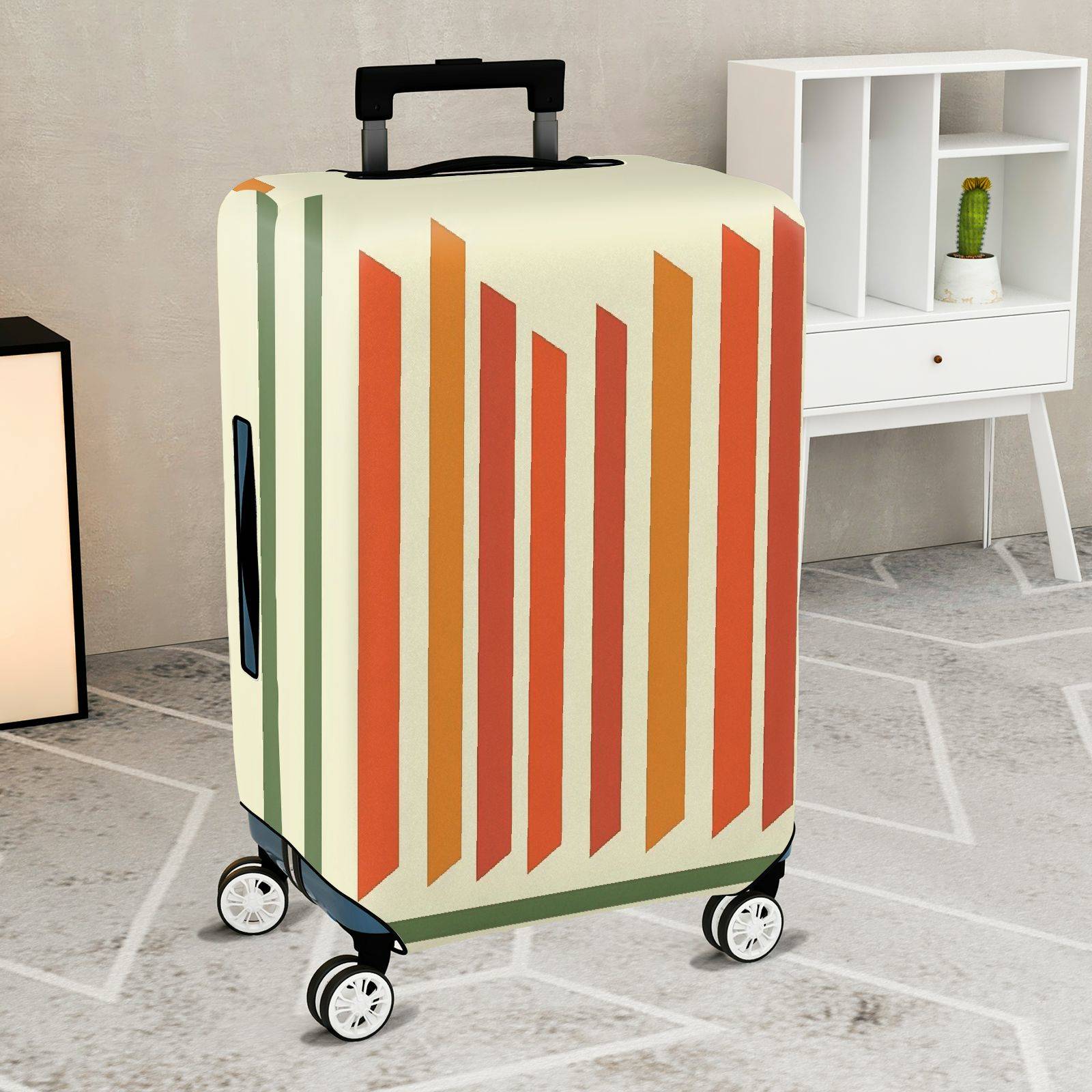 1-Piece Colorful Striped Modern Geometric Vibrant Abstract  Suitcase Luggage Cover, Stretch Protective Sleeve