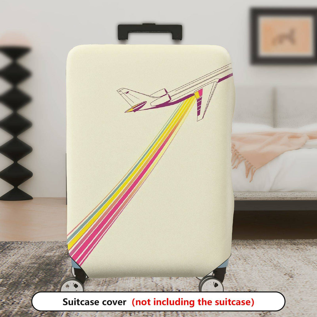 1-Piece Airplane Rainbow Minimalist Colorful Travel Adventure Luggage  Suitcase Luggage Cover, Stretch Protective Sleeve