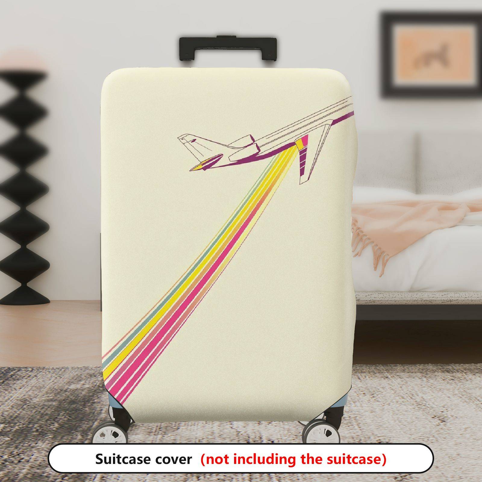 1-Piece Airplane Rainbow Minimalist Colorful Travel Adventure Luggage  Suitcase Luggage Cover, Stretch Protective Sleeve