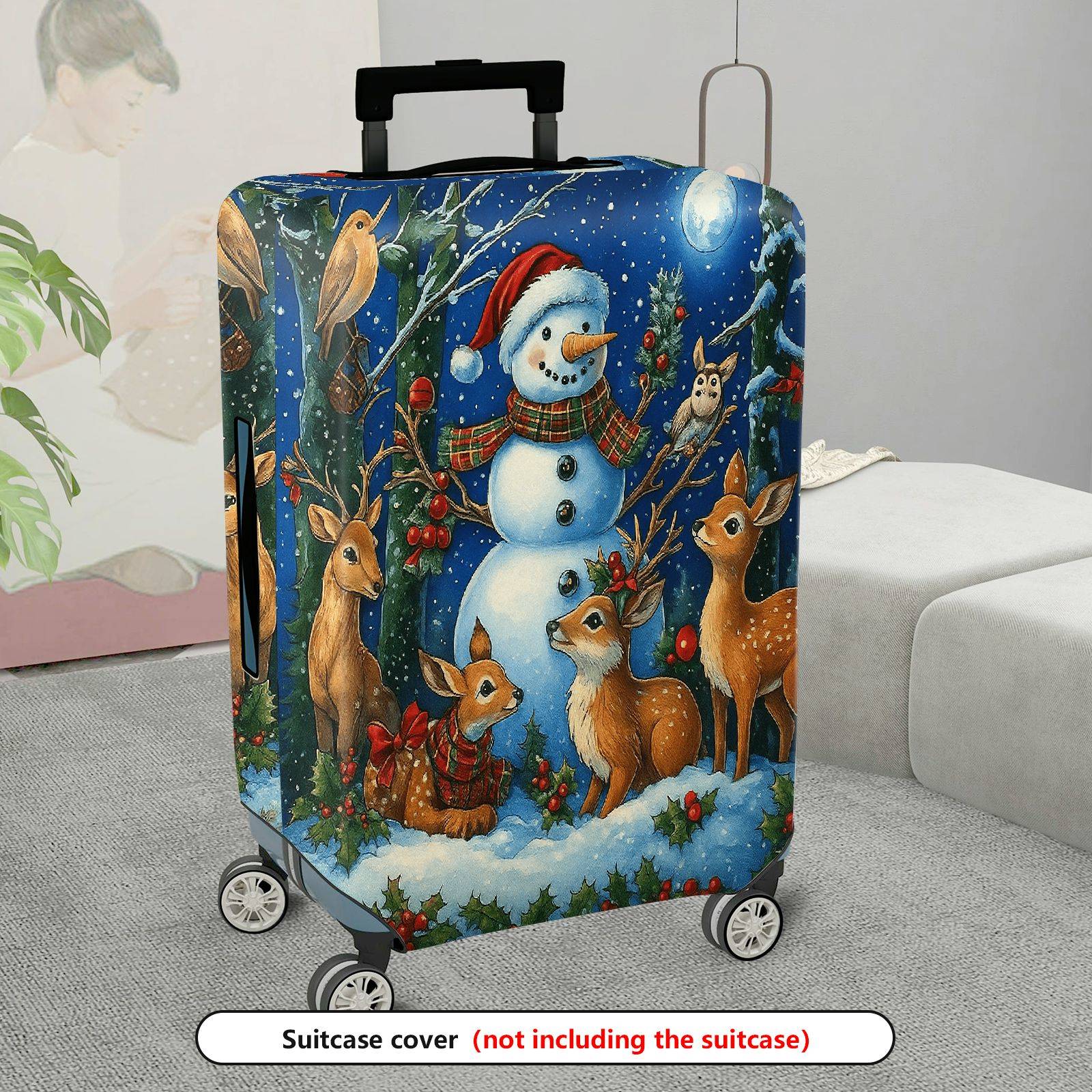 1-Piece Snowman Reindeer Winter Holiday Night Christmas  Suitcase Luggage Cover, Stretch Protective Sleeve