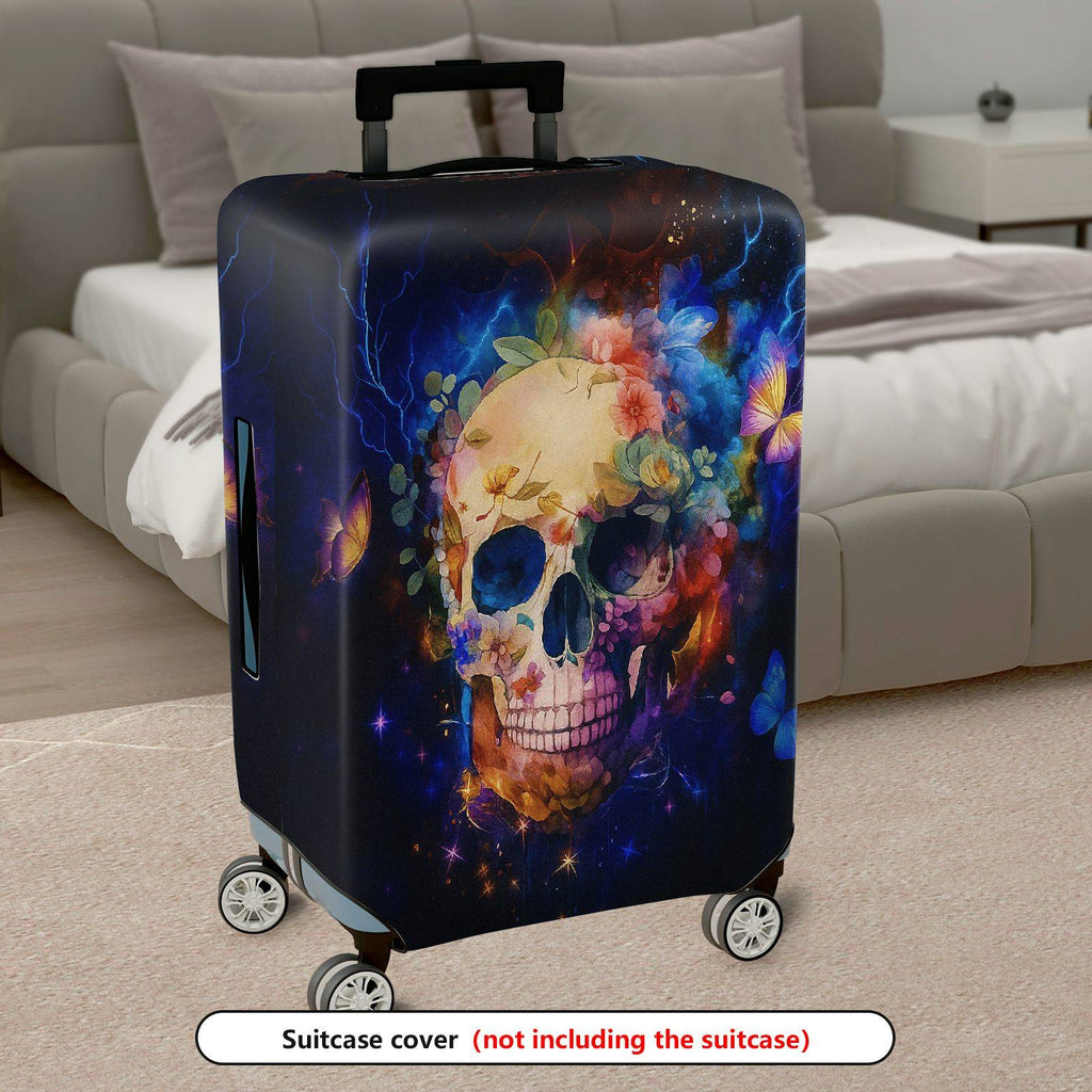 1-Piece Colorful Skull Floral Butterfly Abstract Universe  Suitcase Luggage Cover, Stretch Protective Sleeve