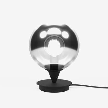 Lampe à poser design en métal noir et verre fumé