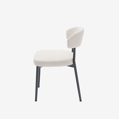 Lot de 2 chaises de salle à manger en tissu bouclette blanche &amp; métal noir Mona
