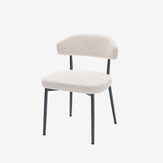 Lot de 2 chaises de salle à manger en tissu bouclette blanche &amp; métal noir Mona