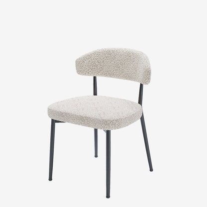 Lot de 2 chaises de salle à manger en tissu bouclette gris et blanc &amp; métal noir Mona