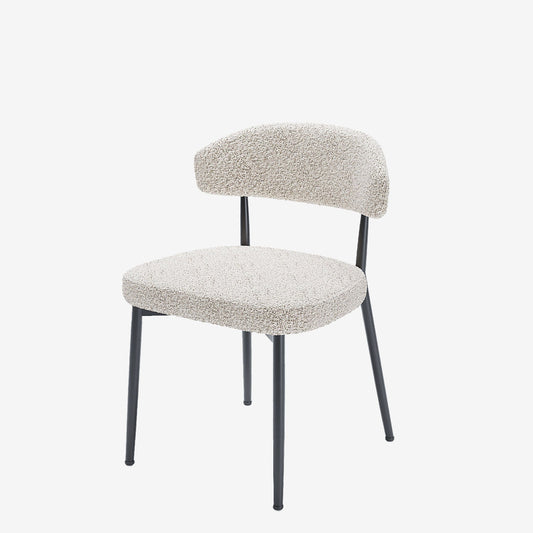 Lot de 2 chaises de salle à manger en tissu bouclette gris et blanc &amp; métal noir Mona