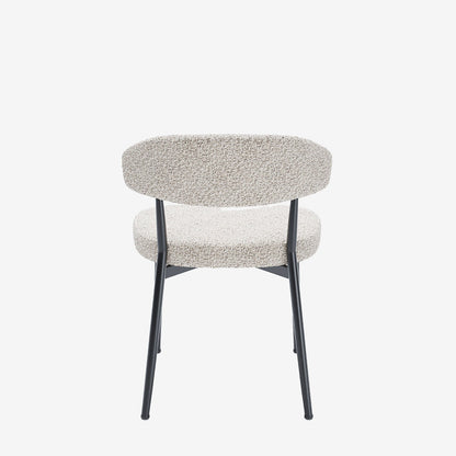 Lot de 2 chaises de salle à manger en tissu bouclette gris et blanc &amp; métal noir Mona
