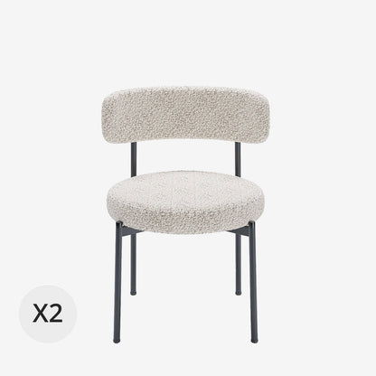 Lot de 2 chaises de table bouclette grise et blanche Scarlett