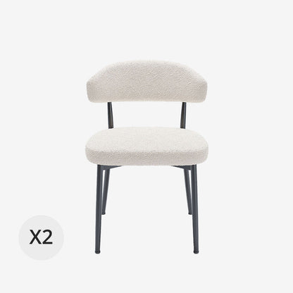 Lot de 2 chaises de salle à manger en tissu bouclette blanche &amp; métal noir Mona