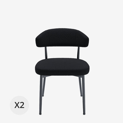 Lot de 2 chaises de salle à manger en tissu bouclette gris anthracite &amp; métal noir Mona
