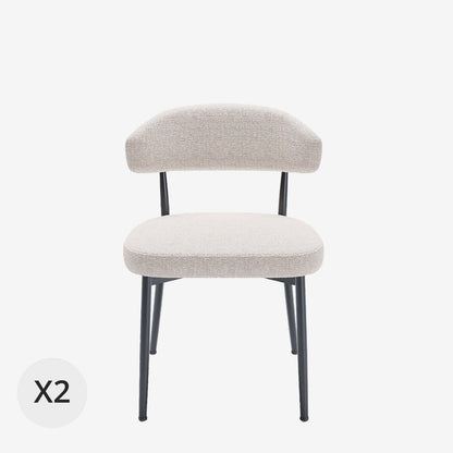 Lot de 2 chaises de salle à manger en velours crème &amp; métal noir Mona